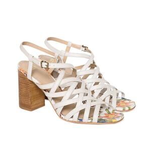 Johnston Murphy Cross Strap Leather Block Heels Strappy Sandals White Womens 5.5